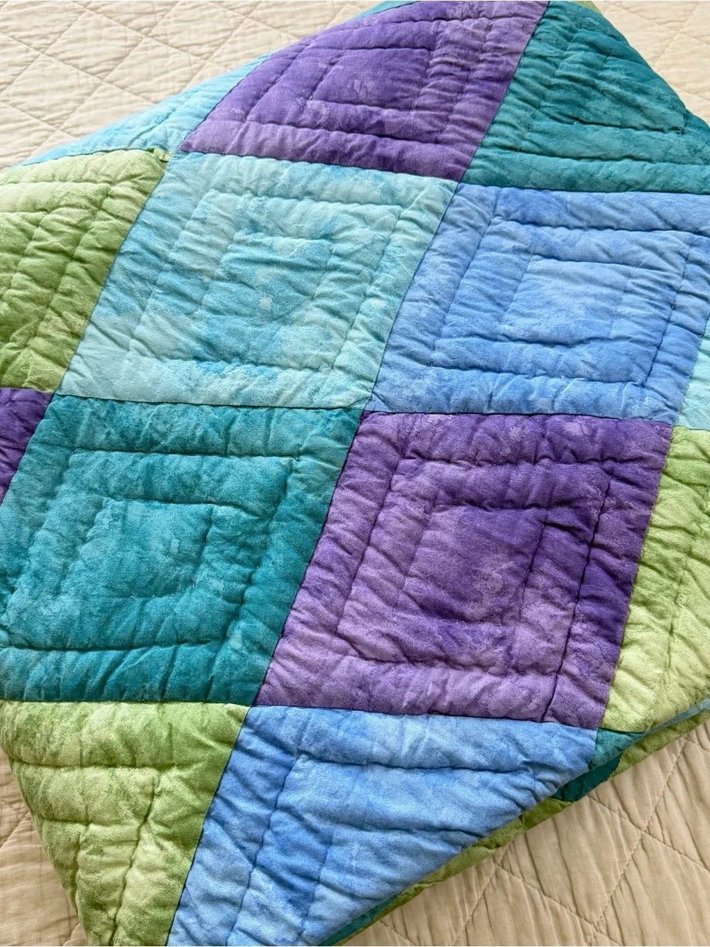 Vintage Pastel Patchwork Cotton  Queen Quilt – 85” x 90”